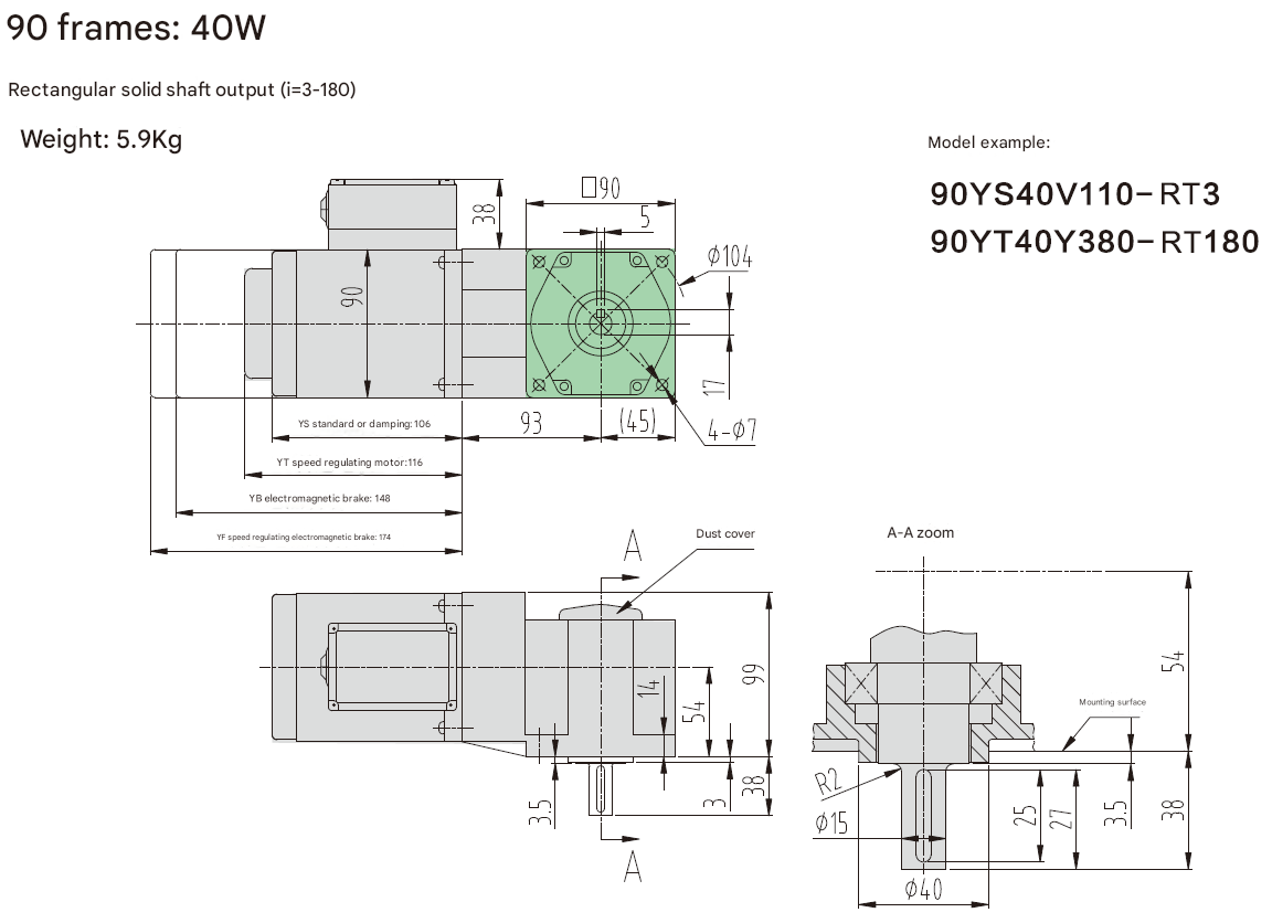 40W Gear Shaft Custom Micro Motor AC Electric Motor 3-phase Micro Reduction Motor with Rectangular Solid Shaft Reducer