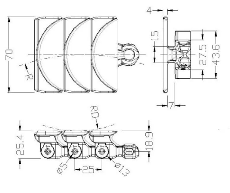 Multi Flex Chain with Pushers Plastic Chain  Table Top Slat Multi Flex Plastic Chain Conveyor Substitute Conveyor