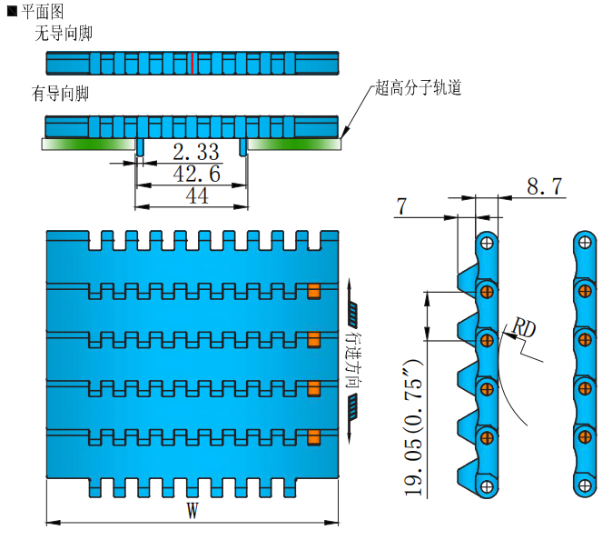 7300 Series 19.05mm Pitch Flat Top Straight Chain Plastic Chain for Sale