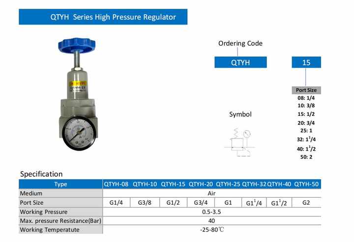 Good Quality QTYH-08/10/15 Air High pressure reducing valve for sale