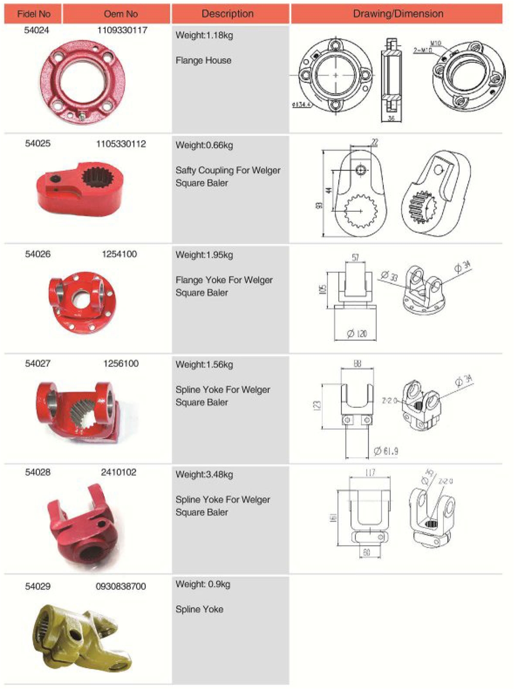 1254100 Agricultural Spare Parts Flange Yoke for Square Baler