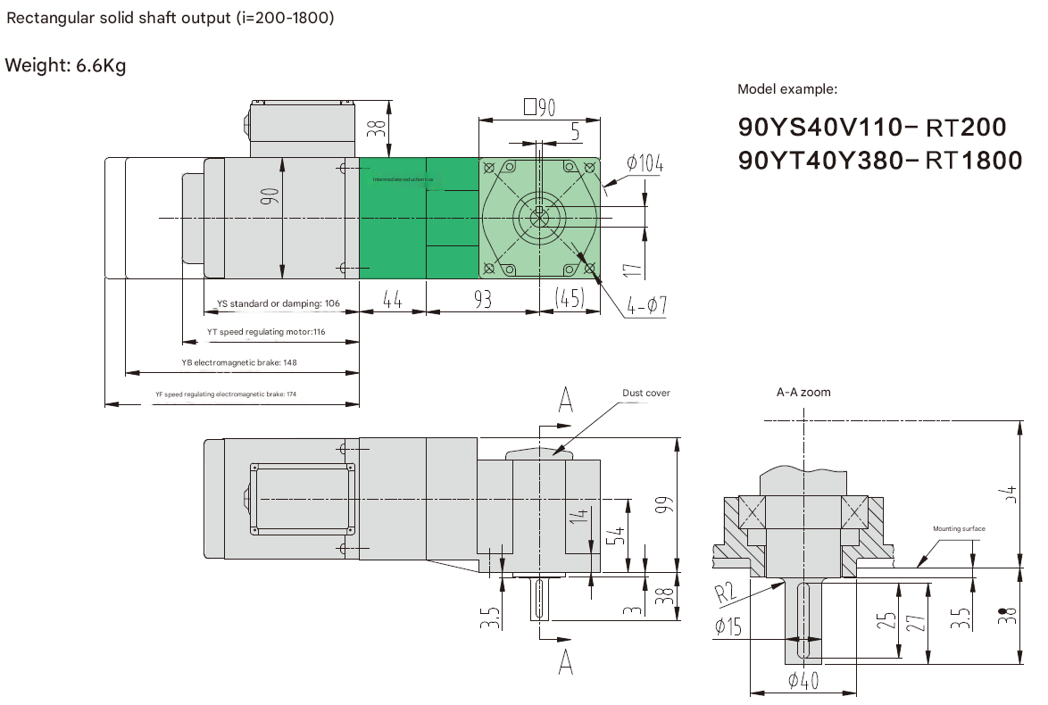 40W Gear Shaft Custom Micro Motor AC Electric Motor 3-phase Micro Reduction Motor with Rectangular Solid Shaft Reducer