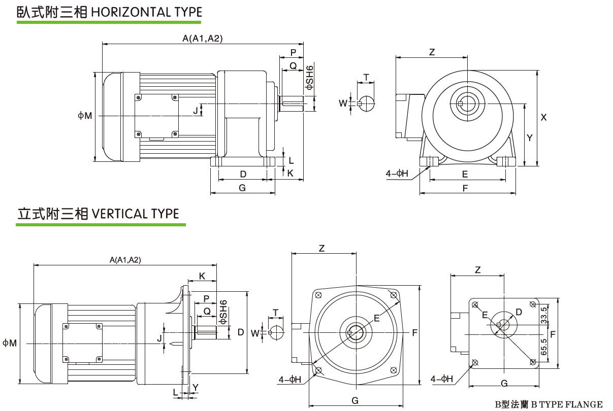 Vertical/Horizontal Gearbox Motor Drive Reducer With Aluminum/Steel Plate 3-Phase Motor W/Dc24v Power for Brake Unit