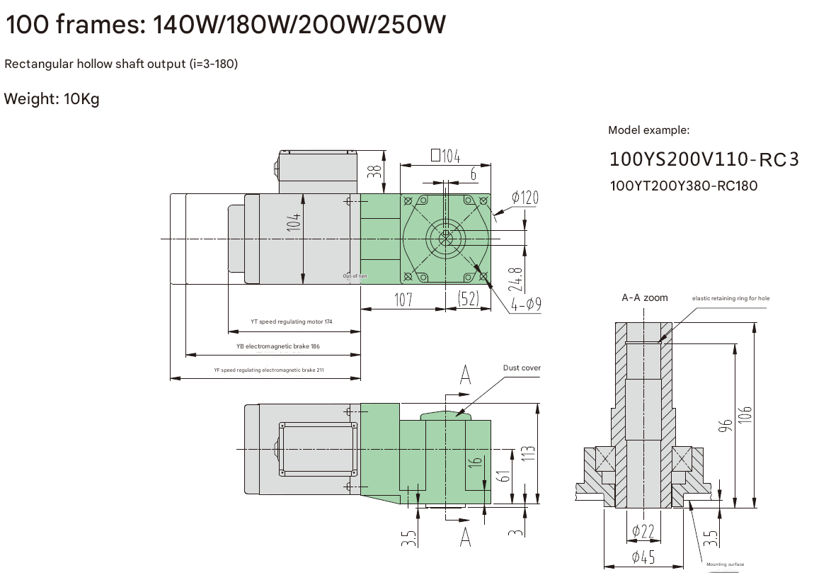 Customized 200W High Efficiency Gear Motor 12V Single and Three Phase Waterproof with Reducer Shaft Direct Manufacturer