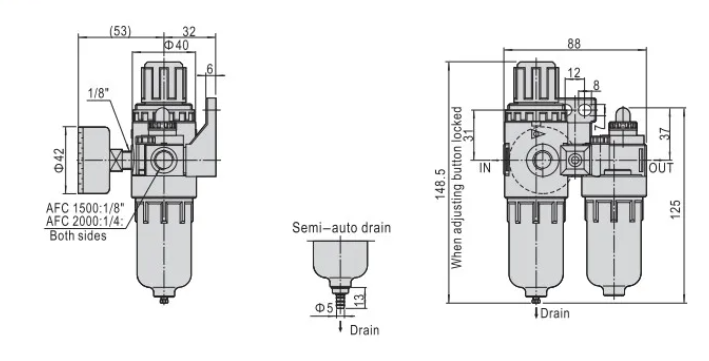 AFC Series Air Filter Combination AFC1500/2000 Two Union F.R.L Combination Air Source Treatment Unit Air Source Processor