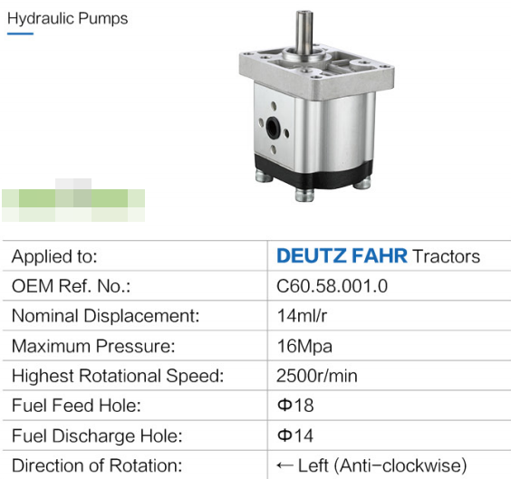 Wholesale Customized Agricultural Parts 16Mpa Deutz Tractor Replacement Gear Hydraulic Pumps Left Hydraulic Pump