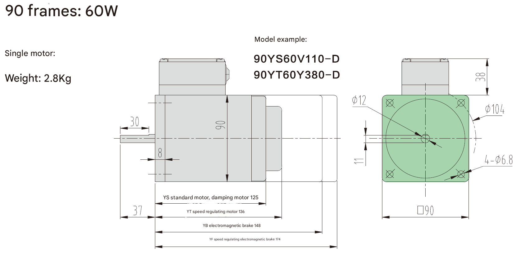 60W Signle-Phase High Efficiency Metal Gear Motor Gear Shaft Micro Reduction Motor with Rectangular Solid Shaft Reducer
