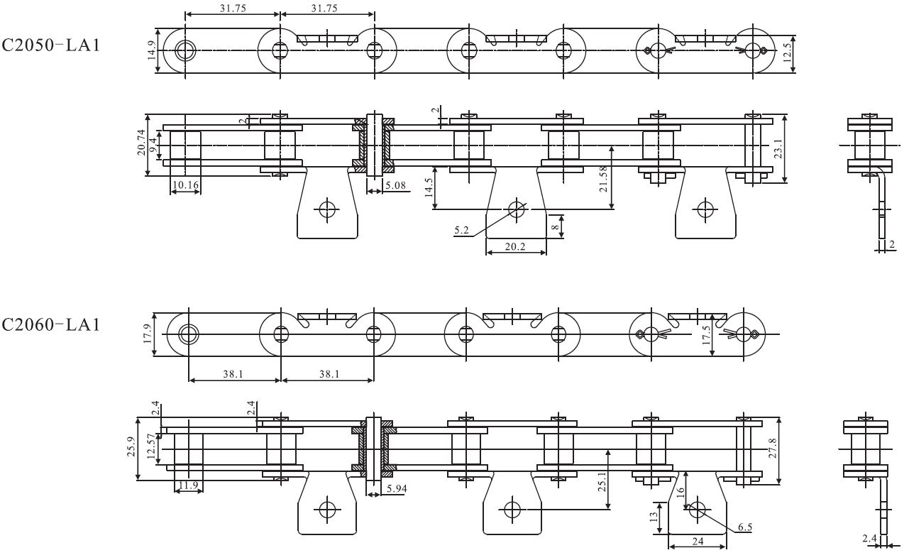 SSC224AHLSA2F1 Stainless Steel Double Pitch Conveyor Chain SA1 SA2 SK1 SK2 Attachments Steel Sprockets for Restaurant Industries