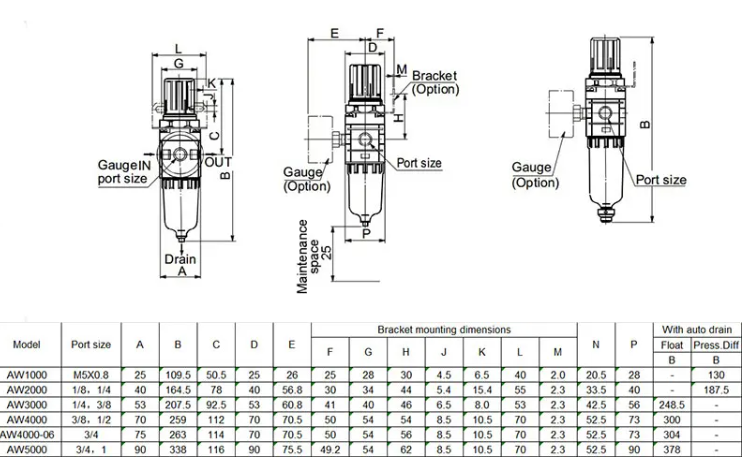 AW Series AW3000-03/02 Air Filter Regulator Source Treatment Unit Air Source Processor for Compressed Air System