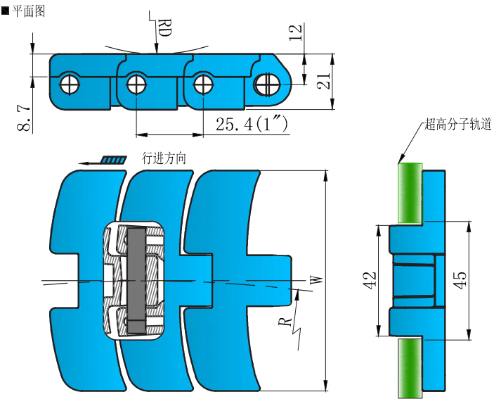 Promotional 1060 Series 25.4mm Pitch Magnetic Turning Leaf Chain Plastic Chain for Sale