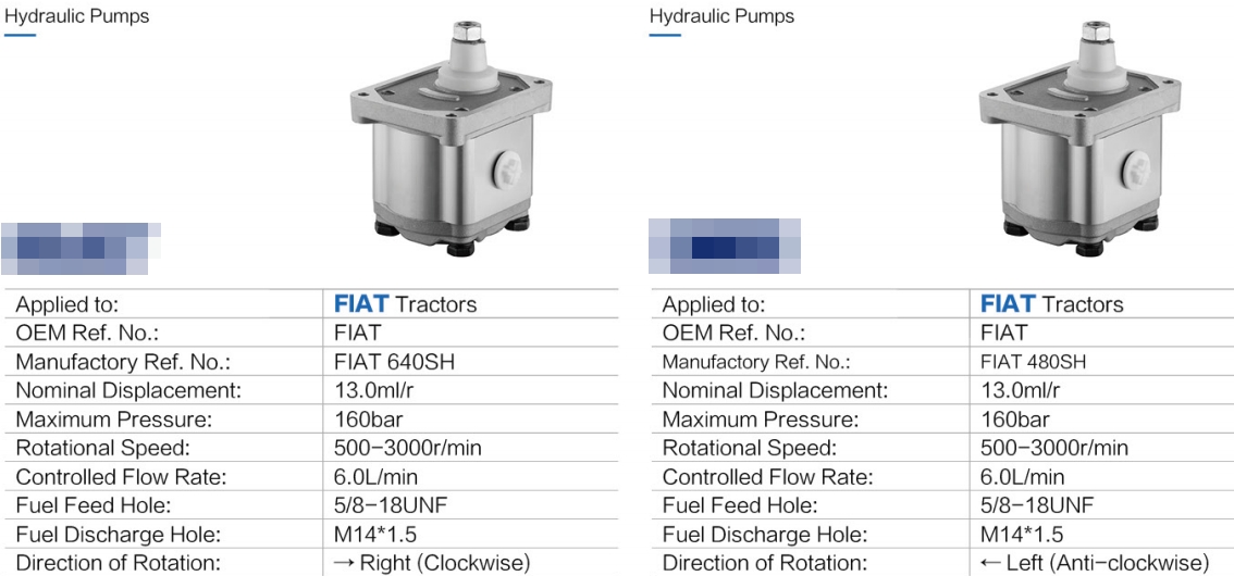 Left/Right Gear Hydraulic Pumps Replacement for Flat Tractor 160/200bar Models 5131170 5180273 5180275